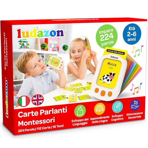 Carte Parlanti Montessori Italiano-Inglese, 224 Vocaboli e 18 Temi Educativi, Il Miglior Giocattolo per Imparare nuove parole in modo Divertente, 2-6 Anni, Idea REGALO DI NATALE, Guarda il Video