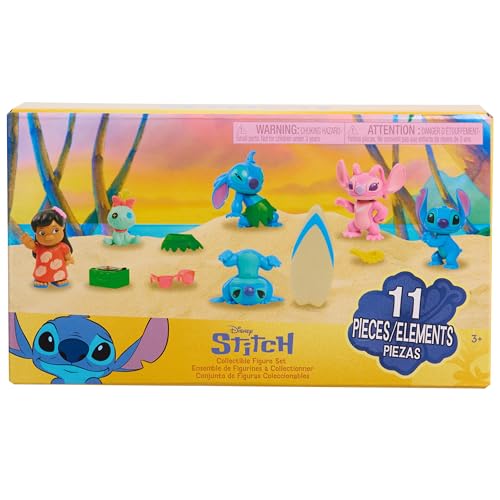 Just Play Set di personaggi da collezione di Disney Stitch con 5 accessori, 11 pezzi, personaggi da collezione da 5 cm, decorazioni per la casa, giocattoli per bambini dai 3 anni