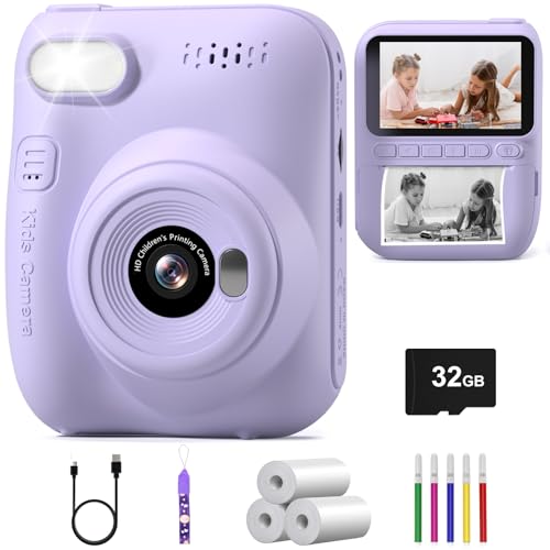 Macchina Fotografica Bambini Istantanea,Hangrui 3,0 Pollici Fotocamera Istantanea Bambini con 32GB Scheda,14MP/1080P Videocamera Fotocamera Digitali Bambina per Ragazze Ragazzi da 3-12 Anni-Lavender