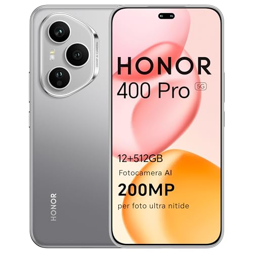 HONOR 400 Pro Smartphone 5G 12GB RAM 512GB ROM, Dual SIM NFC, AMOLED da 6.7 pollici display Eye Comfort con Snapdragon 8 Gen 3, 200MP Ultra-clear AI Camera,5300 mAh, Lunar Grey [Versione italiana]