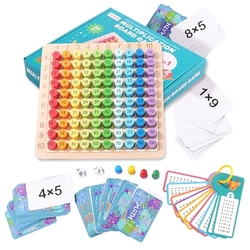 JurciCat Tabelline per Bambini Tavola Pitagorica Plastificata Tabelline Montessori Giochi matematici Tavola aritmetica in legno Giocattolo educativo montessori