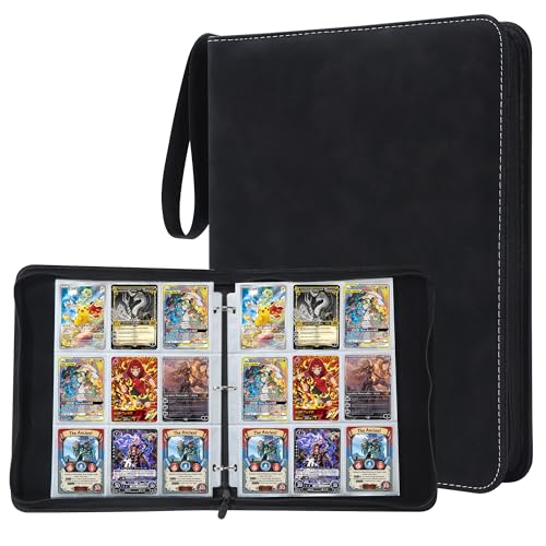 Raccoglitore Carte Magic,900 Tasche Album Porta Carte,50 Pagine Raccoglitore di Carte con cerniera,Grande capacità, adatto per le carte di gioco preferite (A-Nero-01)