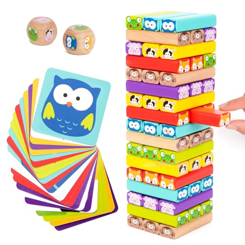 Nene Toys - Torre Magica Colorata in Legno con Animali – Gioco Educativo da Tavolo per Bambini - Gioco Didattico 4 in 1 per Bambini da 3 a 9 anni – Giocattolo Ideale come Regalo per Genitori e Figli
