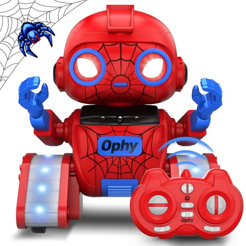Ophy Robot Bambini, Funzione di Proiezione Innovativa, Robot Telecomandato con Controllo Gestuale, Occhi a LED, Musica, Robot Halloween Giocattoli per bambini e bambine (rosso)