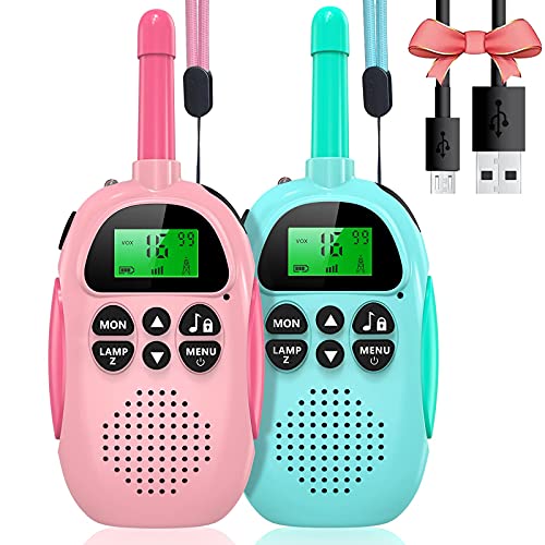 Uleway Walkie Talkie Bambini Ricaricabili Longue Portée, Ricetrasmittenti 16 Canali con LCD Retroilluminato Funzione VOX Blocco Tastiera Torcia, Regalo per Ragazzi di 3-12 Anni (Blu e Rosa)