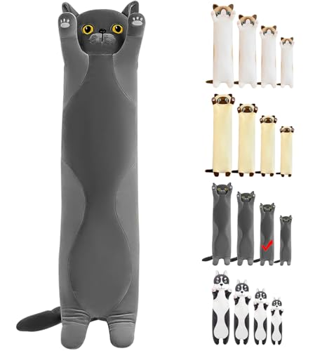 LEcylankEr Peluche a forma di gatto, 70 cm, morbido, per bambini, fidanzata, giocattolo, regalo per compleanno, Natale, San Valentino (grigio, 70 cm)