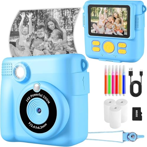 Macchina Fotografica Bambini Istantanea, 2.4 Pollici 1080P HD Fotocamera Istantanea Bambini, Fotocamera Digitale con 32GB Card & Carta da Stampa, Regali per Ragazze Ragazzi 3-14 Anni -Blu
