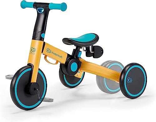 Kinderkraft Triciclo 3in1 4TRIKE, Mini bici, Carrello, Sella regolabile, Pieghevole, da 12 mesi a 5 anni, Giallo