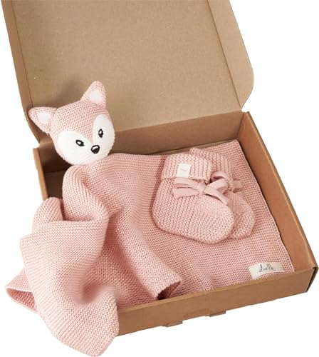 Livella Doudou Volpe con calzini - Puro cotone biologico - Copertina premium, copertina coccole, coperta a maglia - Morbidissima e traspirante - OEKOTEX® STANDARD 100 e certificata GOTS