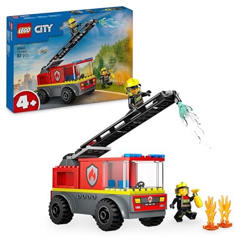 LEGO City Autopompa con Scala - Camion Giocattolo dei Pompieri con 2 Minifigure e Starter Brick, Giochi Educativi per Bambini e Bambine da 4 Anni in su, Idea Regalo di Compleanno Prescolare - 60463