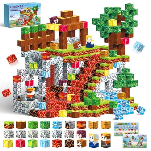 POPERFUN Costruzioni Magnetiche per Bambini, 150 Pezzis Blocchi Magnetici,Giocattoli Sensoriali STEM per Bambini 3-10 Anni,Magnetic Building Blocks Giochi Educativi,Regali di Compleanno Natale