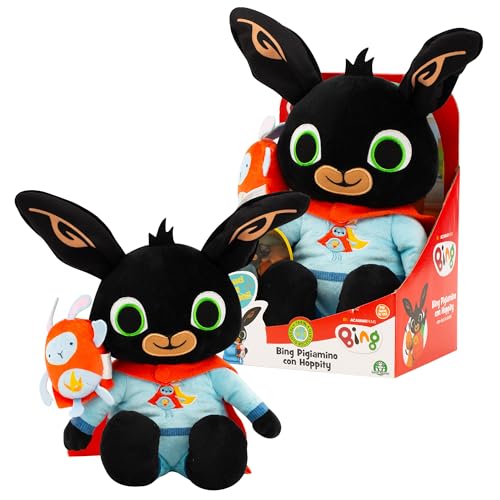Giochi Preziosi - Bing Pigiamino Peluche, Pupazzo Bing Interattivo con Amico Hoppity, Giochi Neonato 0 Mesi +, Reagisce con Luci e Suoni, Tessuti Morbidi e Imbottiture Riciclate