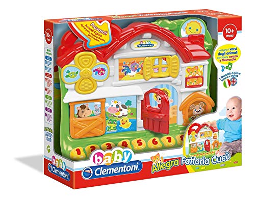 Baby Clementoni - L’Allegra Fattoria Cucù, Gioco Interattivo Educativo per Bambini 12-36 Mesi, Impara Numeri, Suoni e Versi degli Animali con Canzoni e Filastrocche in Italiano e Inglese, 17135