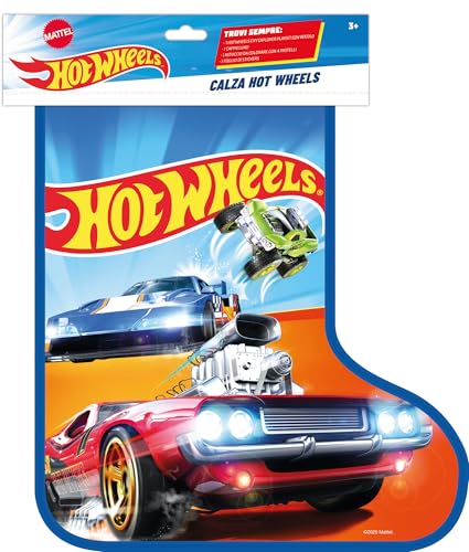Hot Wheels Calza sorprese 2026, playset con veicolo, astuccio da colorare, capellino, stickers, JNB78