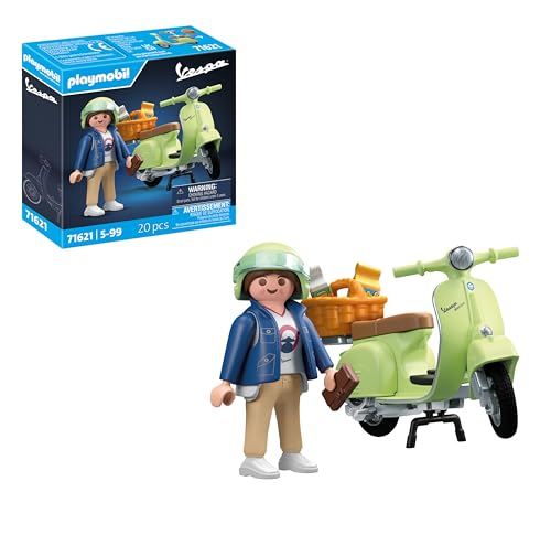 PLAYMOBIL Cars 71621 1969 Vespa 150 Sprint Veloce, Verde Chiaro, Modello Fedele per Collezionisti e Appassionati, comprende Molti Accessori e Varie opzioni per la Sella