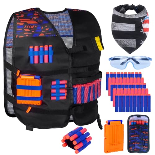 Tenuiskft Gilet tattico per bambini Nerf Set per Nerf serie N Strike Elite,accessori Nerf con caricatori ricarica rapida,ricarica dei proiettili,fasce polso,occhiali,bandana per ragazzi e ragazze