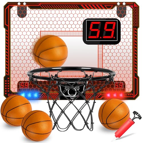 STAY GENT Canestro Basket Da Camera con Cambiamento Colore Luci LED Scorer Automatico e 4 Palloni, Mini Canestro Basket Bambini per Camera Casa Ufficio Interno Esterno Ragazzo Ragazza Adulti Sportivi