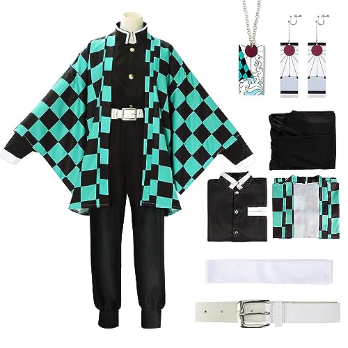 YYDSXK Cosplay Nezuko Tanjirou, Costume Nezuko Tanjirou Kochou Shinobu Mitsuri, Set di Kimono Mantello, Regalo per Bambini, Costume Tanjiro per Carnevale Halloween Natale