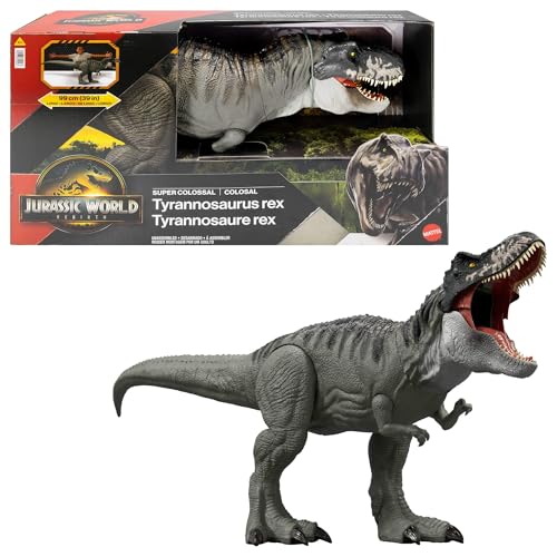 Mattel Jurassic World La Rinascita- T-Rex Super Colossale, T-Rex giocattolo con 2 attacchi, snodato e fedele al film, JGB52