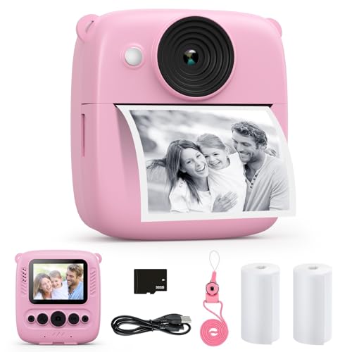 CalineGam Macchina Fotografica Bambini Istantanea, 2.0 Pollici Fotocamera Digitale Bambini con 32GB Scheda e Carta Fotografica, Regali di Natale Compleanno per 4 5 6 7 8 9 10 Ragazze Ragazzi (Rosa)