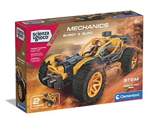 Clementoni Scienza e Gioco Build - Buggy e Quad, Laboratorio di Meccanica, Set Costruzioni per Bambini 8+ Anni, 2 Modelli con Meccanismi di Trasmissione, Made in Italy, Lingua Italiana, 19334