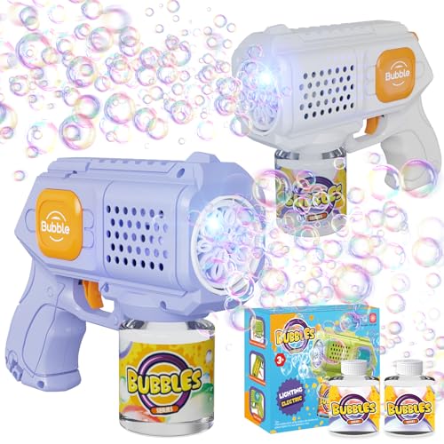 PANACARE Pistola a Bolle Kids, Macchina per Bolle Automatica Portatile, 10 Fori/illuminazione/10000 Bubble al Minuto con Soluzione, Adatta per Compleanni/Feste/Matrimoni Confezione da 2