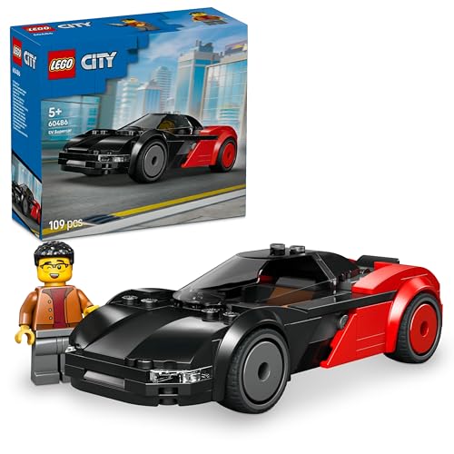 LEGO City Supercar EV - Modello di Auto da Corsa Giocattolo - Macchina con Minifigure Pilota - Set per lo Sviluppo della Motricità Fine - Idea Regalo di Compleanno per Bambini da 5 Anni in su - 60486