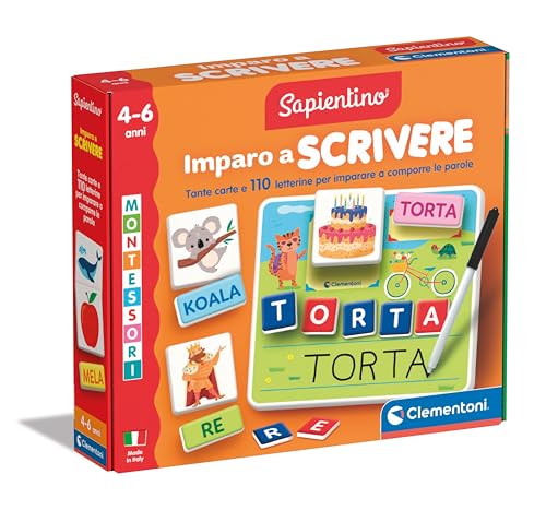Clementoni Sapientino Montessori - Imparo a Scrivere, Gioco Educativo Bambini 4-6 Anni, Lavagnette Riscrivibili per Sviluppare Scrittura e Vocabolario, Made in Italy, Lingua Italiana, 16859