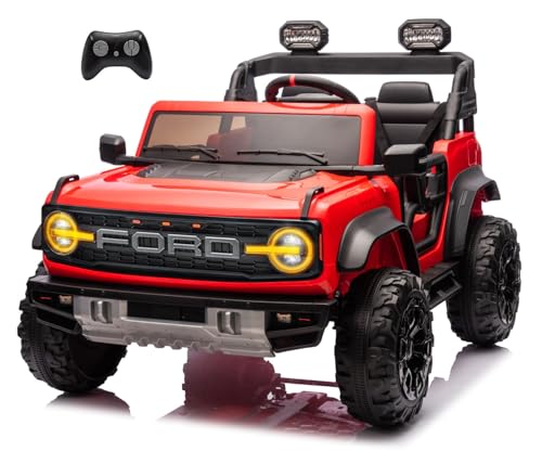 Ford Bronco Raptor 24V Maxi Fuoristrada 2 Posti Auto Macchina Elettrica per Bambini Telecomando Luci a Led Bluetooth Ammortizzatori Carico Massimo 60 Kg Rosso