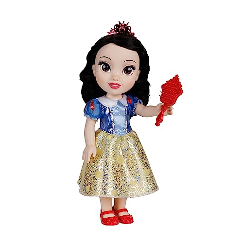 Disney Princess – bambola 38 cm di Biancaneve, con i suoi abiti iconici arricchiti da dettagli glitterati, tiara scintillante e scarpette coordinate, i suoi occhi brillano
