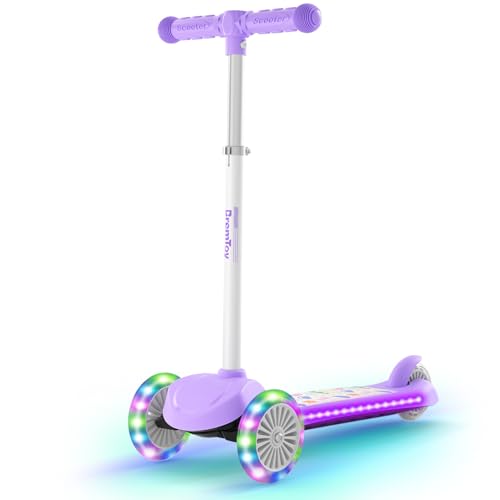 BremToy Monopattino Bambini 3 Anni, Monopattino per Bambini con Ponte Illuminato e Ruote in PU a LED, Altezza Regolabile su 4 Livelli, Frenata Reattiva, Leggero, per Principianti da 3 a 8 Anni