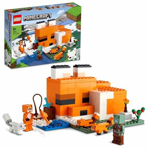 LEGO Minecraft Il Capanno della Volpe - Giocattolo da Esposizione con Eroe, Mob, Animali e Accessori tra cui una Spada di Diamante - Regalo per Gamer, Bambini, e Bambine da 8 Anni in su - 21178