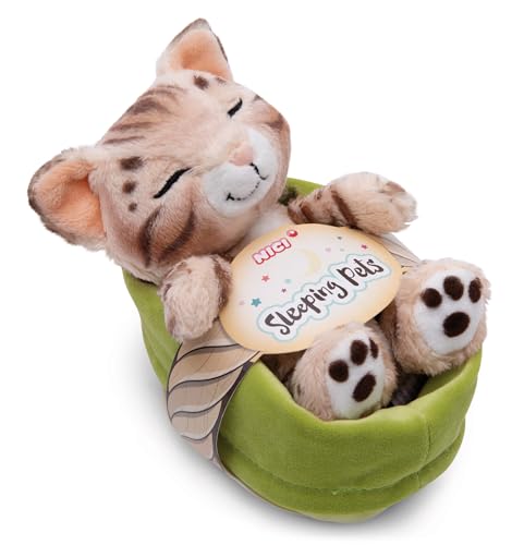 NICI gatto di peluche Bengala 12cm, che dorme nella cesta - Peluche da coccolare e amare - Prodotto in modo sostenibile con materiali riciclati - 49747