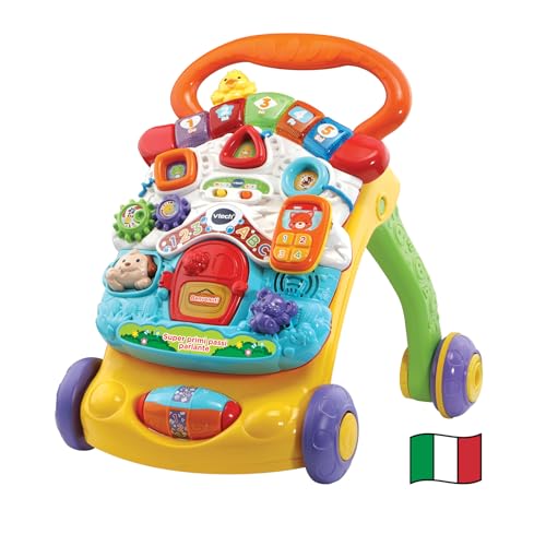 VTech Super Primi Passi Parlante 2 in 1 - Arancione, Primi Passi per Bambini con Sensore di Movimento e Sistema Frenante, Maniglia, Gioco Bambino con Animali e Numeri, Batterie Incluse, 9-36 Mesi