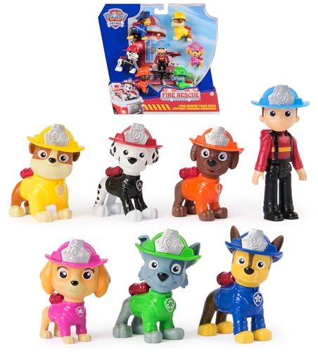 Paw Patrol Fire Rescue Confezione della Squadra con 7 Personaggi, tra Cui Ryder e 6 Cuccioli, Giocattoli per Bambini e Bambine, 3+ Anni