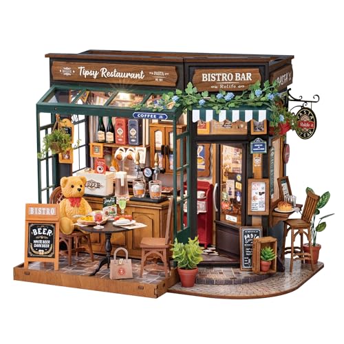 Rolife Casa delle Bambole Ristorante Tipsy DIY Kit di Casa Miniature Kit di Caffè Miniature Modello di Decorazione per Interni Regalo di Compleanno per Bambini e Adulti