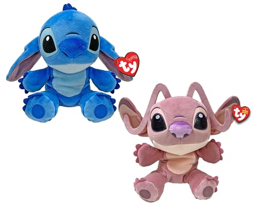 TY Floppy - Disney Lilo & Stitch, Set Due Peluche Stitch e Angel, Morbidi Peluche da Collezionare, Idea Regalo per Grandi e Piccini, 20 cm, 38600ABS
