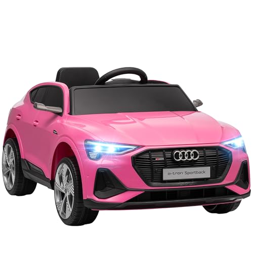 HOMCOM Macchina Elettrica per Bambini 12V Audi E-tron con Doppio Motore, Telecomando e Batteria Ricaricabile, Velocità 3-5km/h, Luci LED e Musica, Rosa