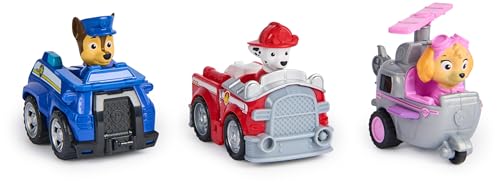Paw Patrol, Confezione da Tre Veicoli di Salvataggio Deluxe, Auto Giocattolo a retrocarica di Chase, Marshall e Skye, Giocattoli per Bambini e Bambine da 3 Anni in su
