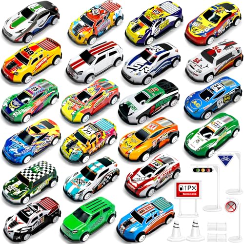 TOYABI Macchinine Per Bambini, Cars Giocattoli, Giochi Bimbo con 22 Mini Macchine Giocattolo e 8 Blocchi Stradali, Veicolo Metallo Die Cast 1:64, Set Macchinina Bambina, Gioco Bambino 3 4 5 6 7 8 Anni