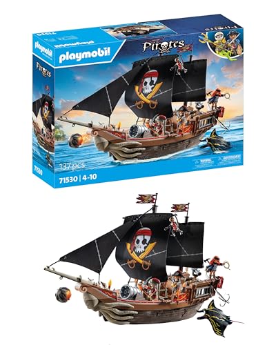 PLAYMOBIL Pirates 71530 Galeone dei pirati, emozionante battaglia navale e ricerca del tesoro segreto, inclusi cannoni, proiettili e tanti accessori, giocattolo per bambini dai 4 anni in su