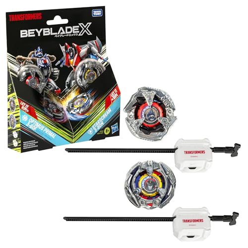 Beyblade X in collaborazione con Transformers, Optimus Primal 3-60F vs. Starscream 3-80N, confezione multipla con 2 trottole e 2 lanciatori, trottole da battaglia per bambini e bambine di 8 anni