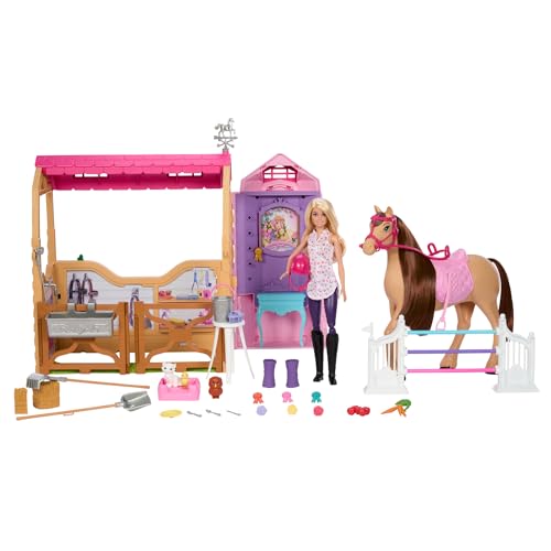 Barbie - Stalla Ultimate Stable, set con 6 aree di gioco, bambola, cavallo e 25 accessori inclusi, ispirato a I misteri di Barbie - Alla ricerca del cavallo scomparso, 3+ anni, JDN43
