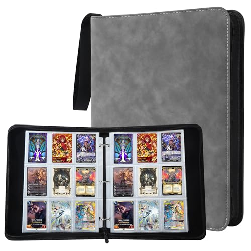 Raccoglitore Carte Magic,900 Tasche Album Porta Carte,50 Pagine Raccoglitore di Carte con cerniera,Grande capacità, adatto per le carte di gioco preferite (B-Grigio-02)