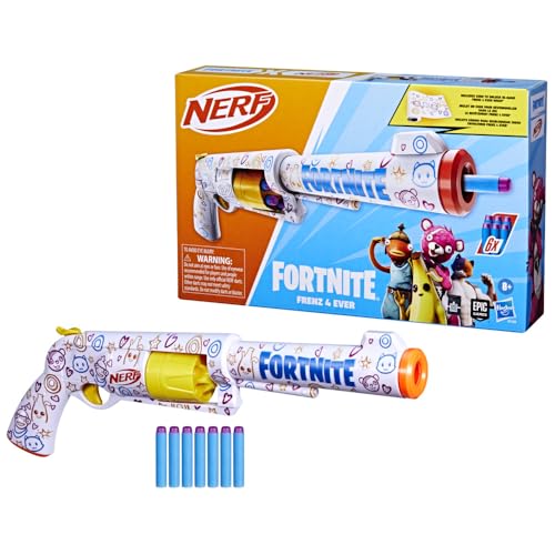 Hasbro Nerf Fortnite, Frenz 4 Ever, Blaster Giocattolo, Per Bambini e Bambine da 8 Anni in Su, Ottima Idea Regalo di Natale, Include 6 Dardi Nerf Elite, Decorato con Copertura del Famoso Videogioco
