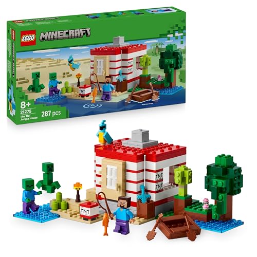 LEGO Minecraft Casa nella Giungla Esplosiva - Giocattolo Interattivo con Modello di Barca, Figure di Steve, Creeper e Zombie, Funzione TNT - Regalo per Gamer, Bambini e Bambine da 8 Anni in su - 21275