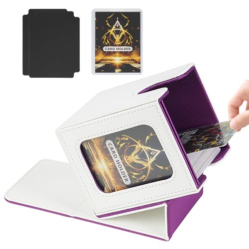 IVODEELA Deck Box con Due Divisori,Magnetic Flip Deck Box Magic mit Display per MTG Magic Commander TCG,Porta Deck Capacità di 100+ Carte,Pelle PU Deckbox,Bianco Viola