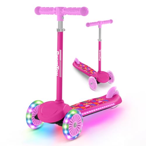 BremToy Monopattino Bambini 3 Anni, Monopattino per Bambini con Ponte Illuminato e Ruote in PU a LED, Altezza Regolabile su 4 Livelli, Frenata Reattiva, Leggero, per Principianti da 3 a 8 Anni