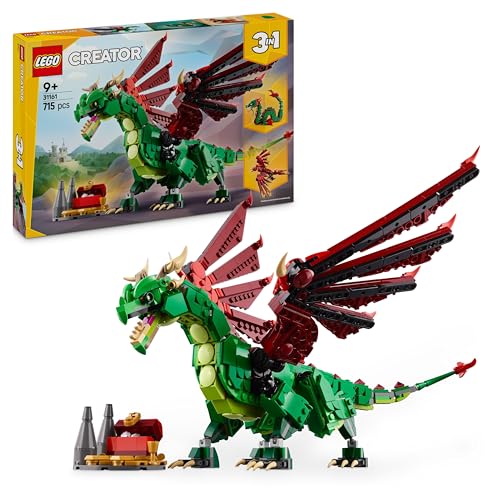 LEGO Creator 3 in 1 Drago Medievale Giocattolo - Si Trasforma in Serpente Marino o in Fenice - Animali da Costruire per Bambini, Bambine, Ragazzi e Ragazze da 9 Anni - Idea Regalo di Compleanno 31161