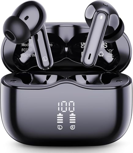 Cuffie Bluetooth 5.4 In Ear, Auricolari Bluetooth HiFi Stereo con 4 ENC Cancellazione Rumore Mic, 40 Ore Cuffie Wireless LED Display USB-C, IP7 Impermeabili Cuffiette Sport Senza Fili per iOS Android